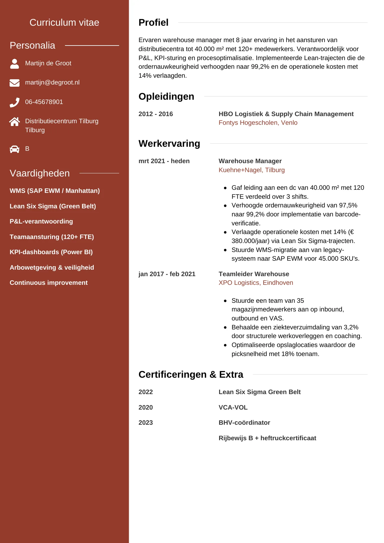 CV Modern voor warehouse manager
