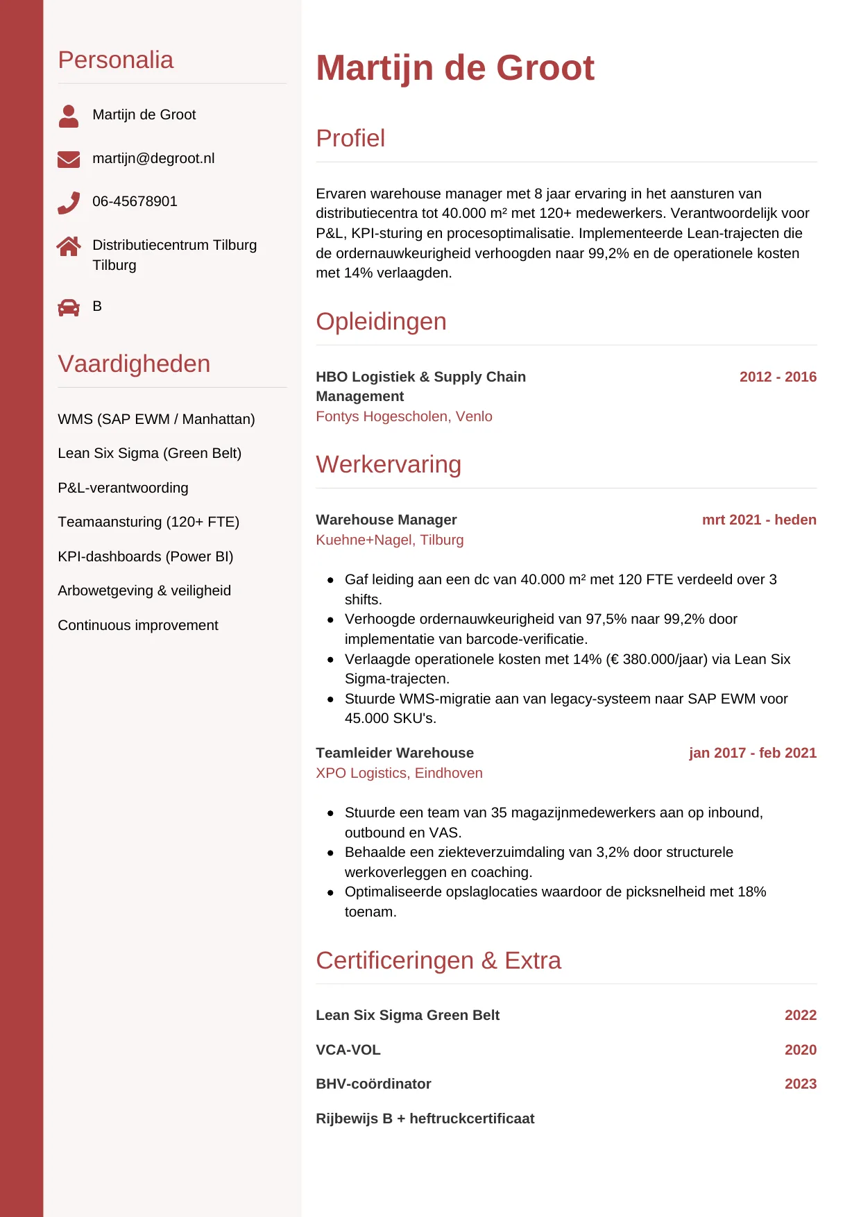 CV Verticaal voor warehouse manager