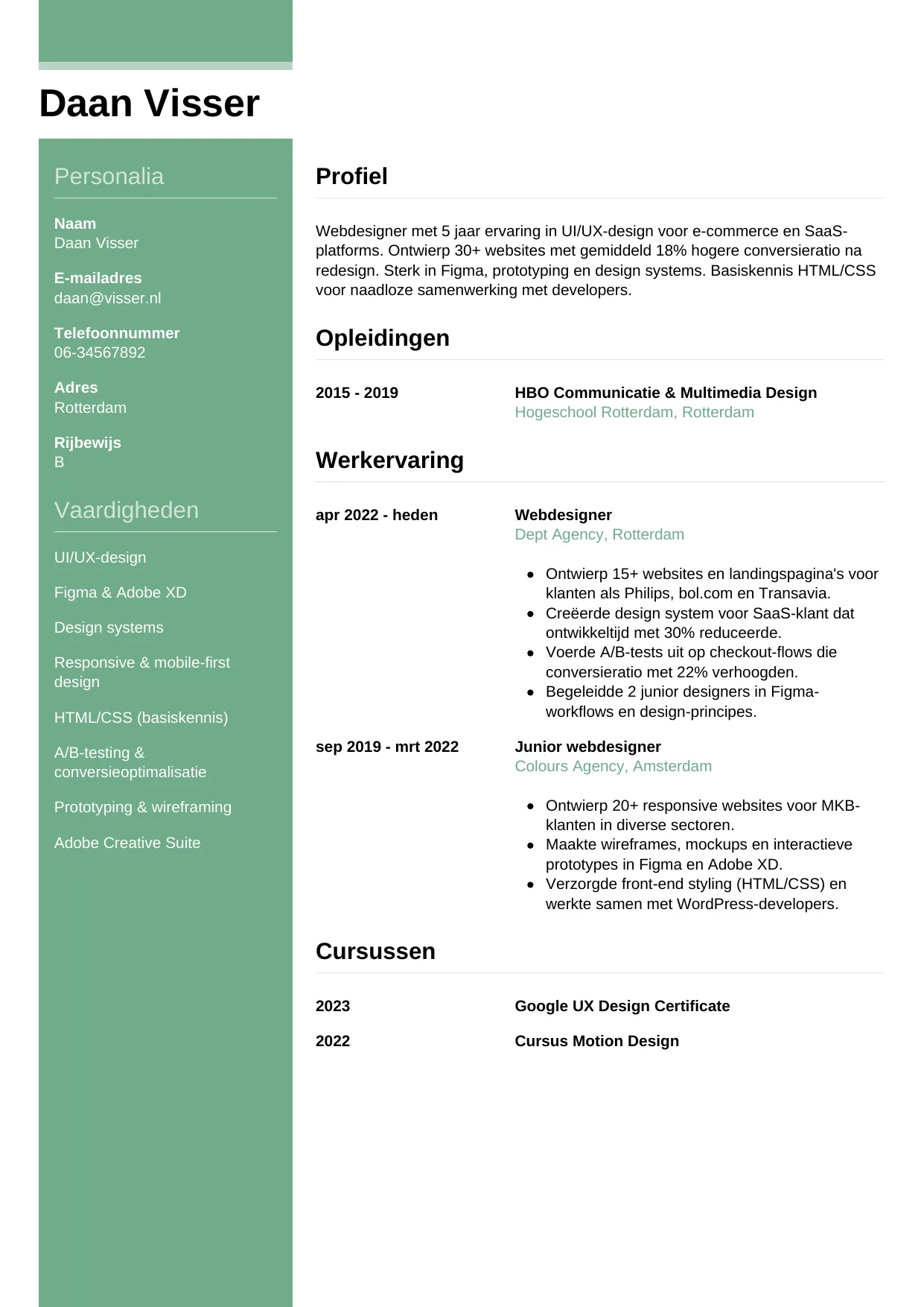 CV Casual voor webdesigner
