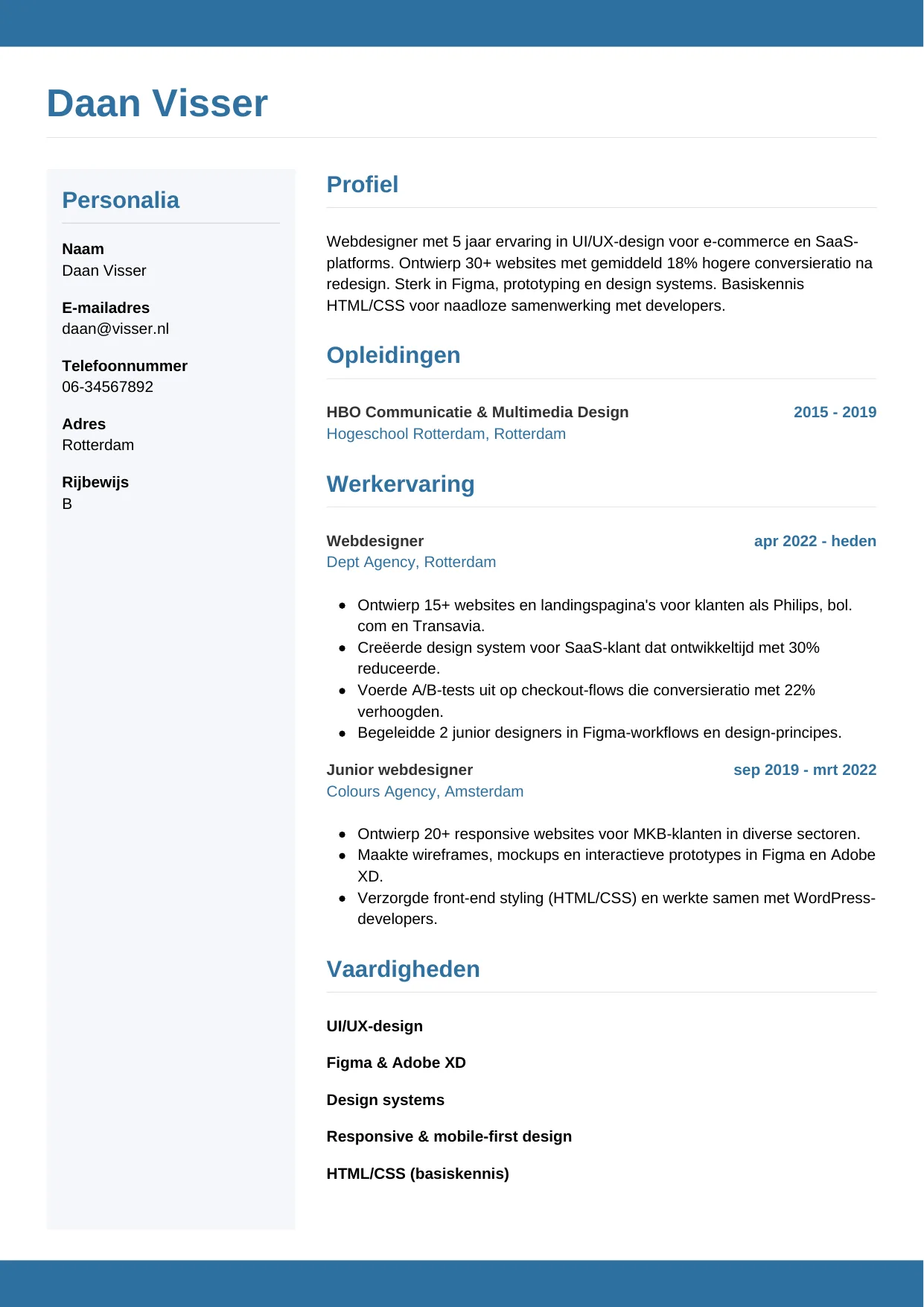 CV Horizontaal voor webdesigner