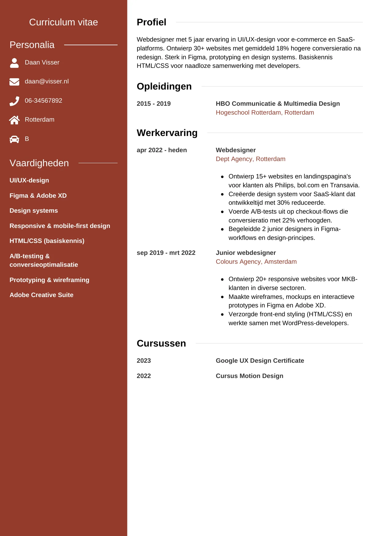 CV Modern voor webdesigner
