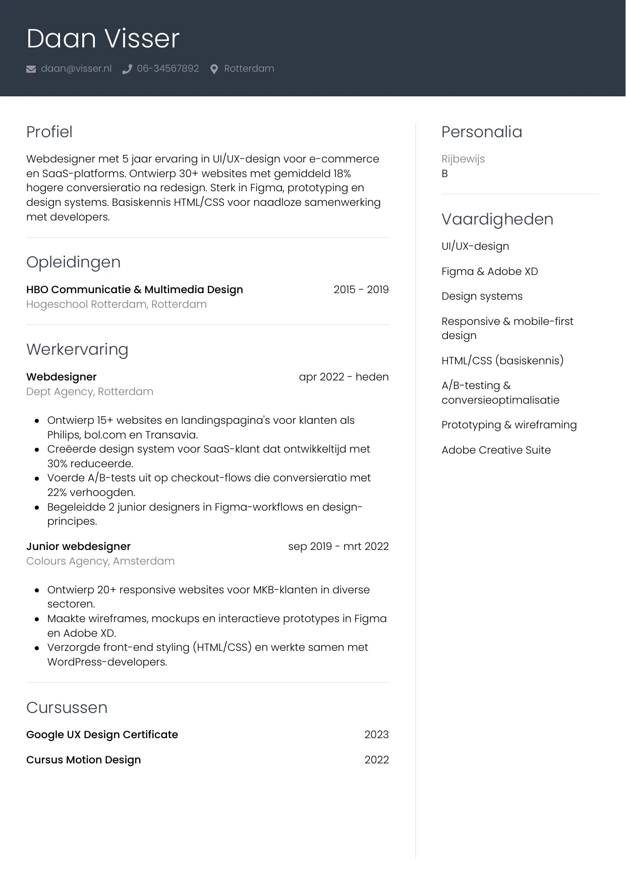 CV Professioneel voor webdesigner