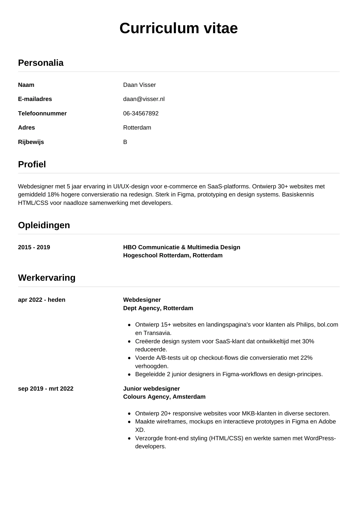 CV Simpel voor webdesigner