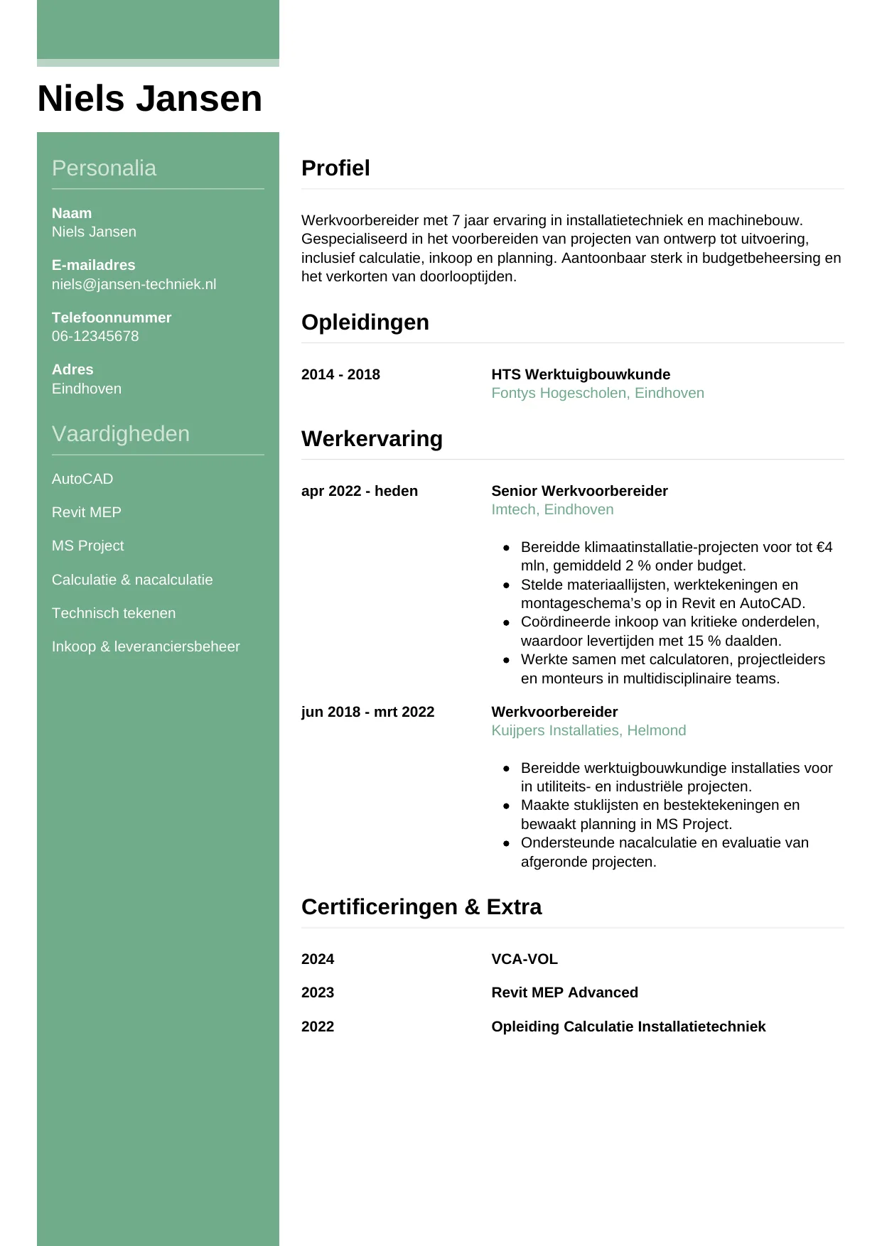 CV Casual voor werkvoorbereider