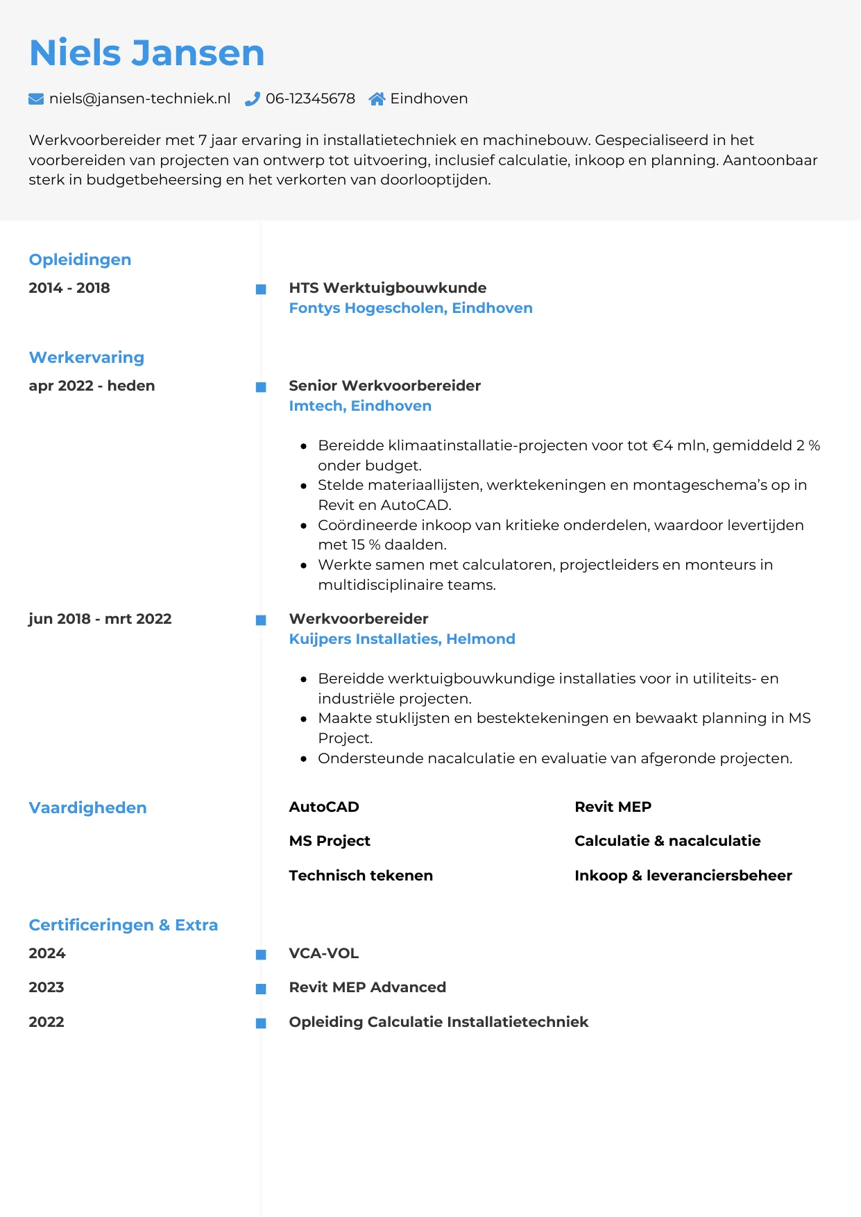 CV Chrono voor werkvoorbereider