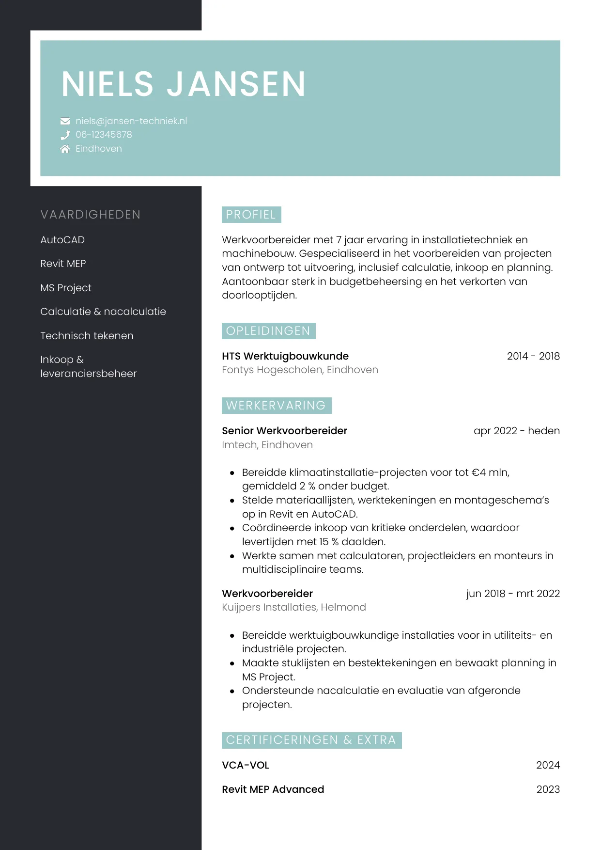 CV Elegant voor werkvoorbereider