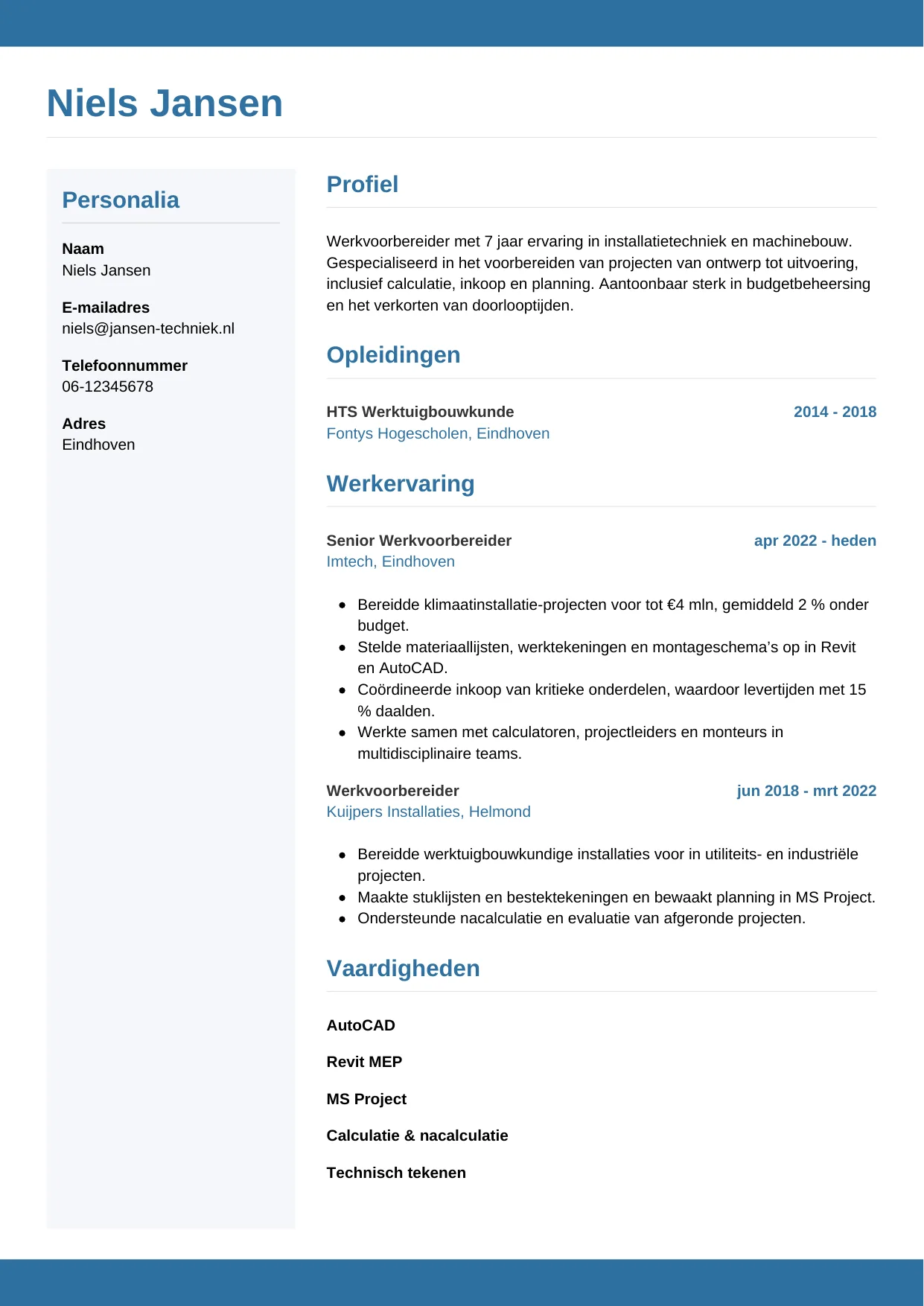 CV Horizontaal voor werkvoorbereider
