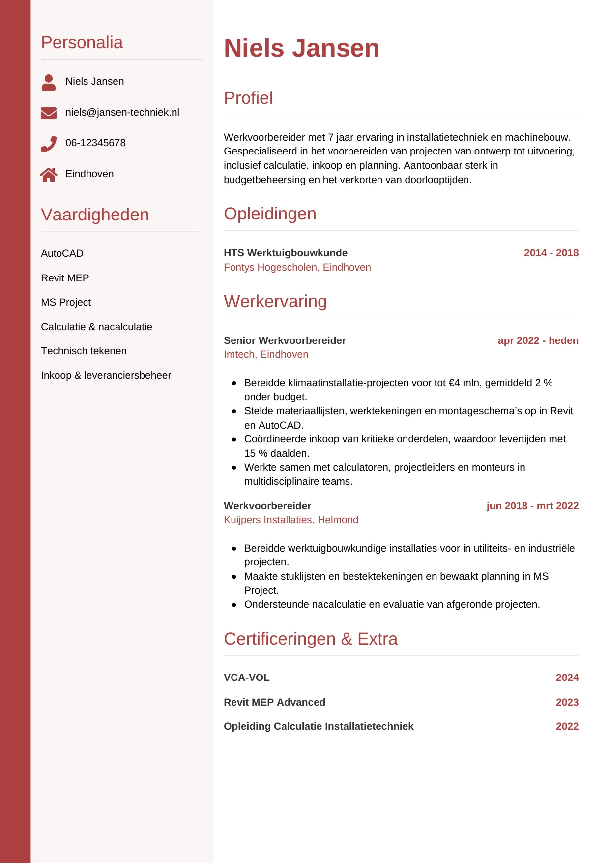 CV Verticaal voor werkvoorbereider