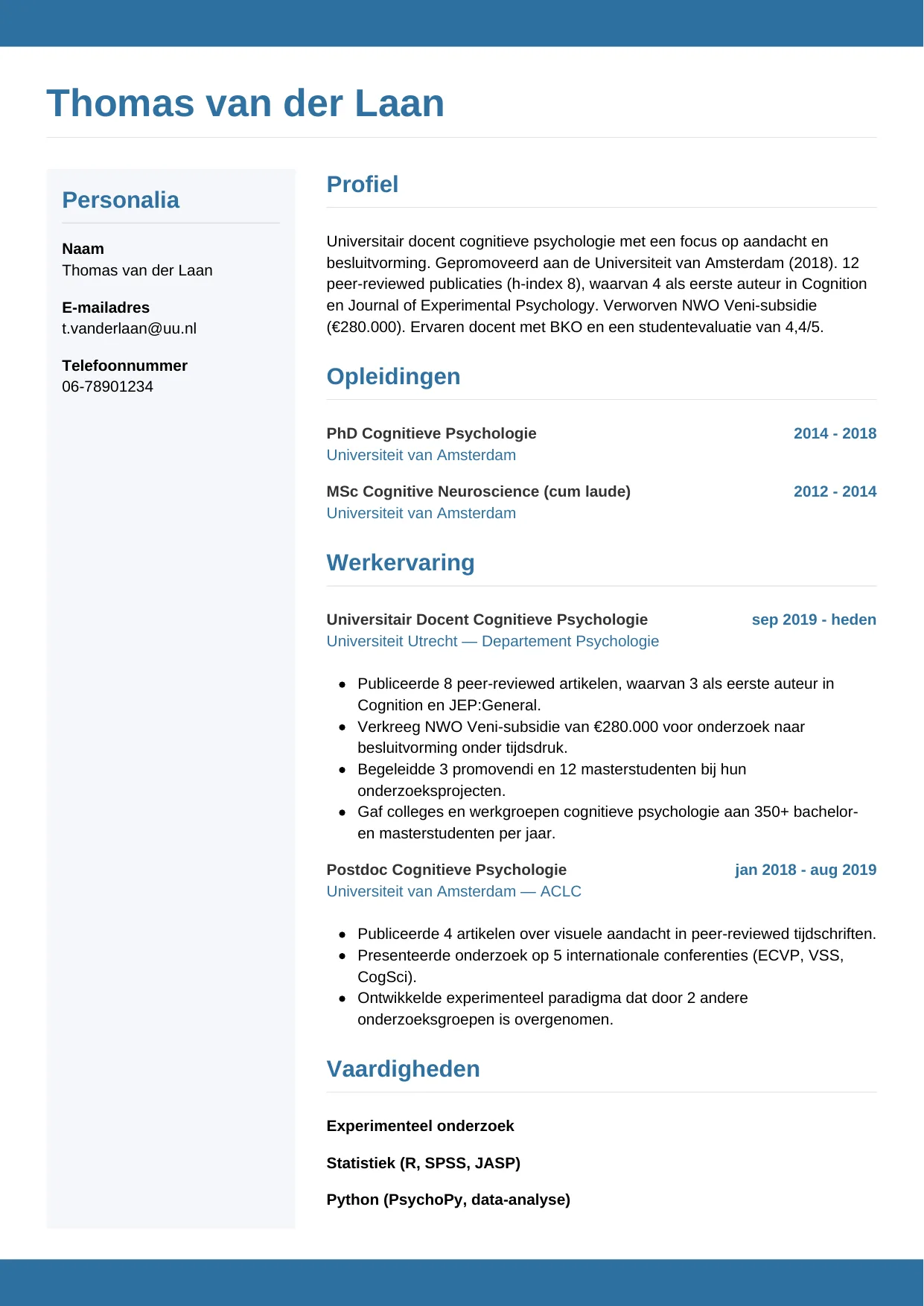 CV Horizontaal voor wetenschapper