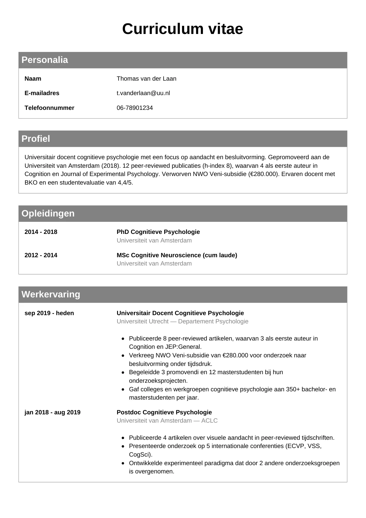 CV Klassiek voor wetenschapper
