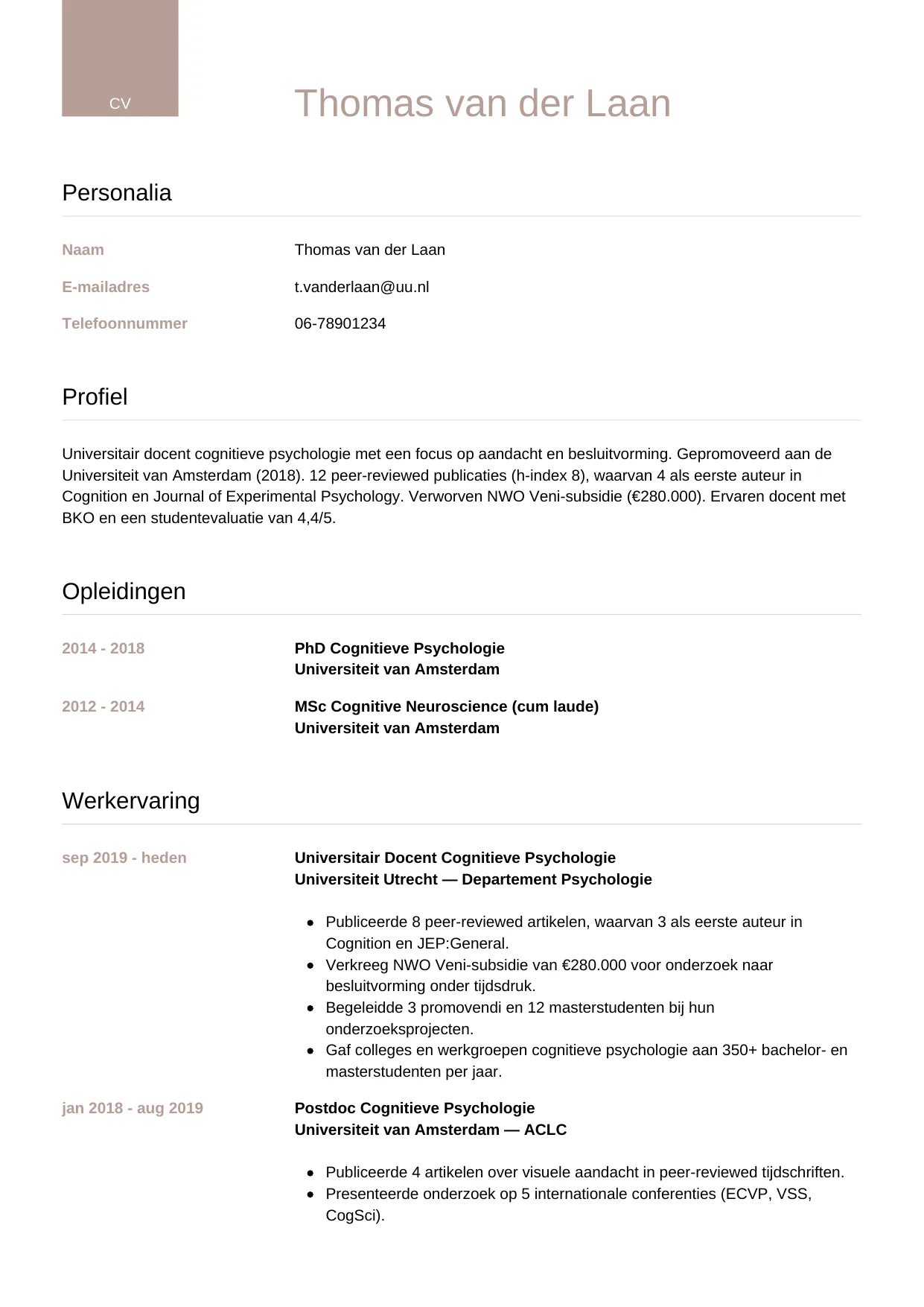 CV Luxe voor wetenschapper