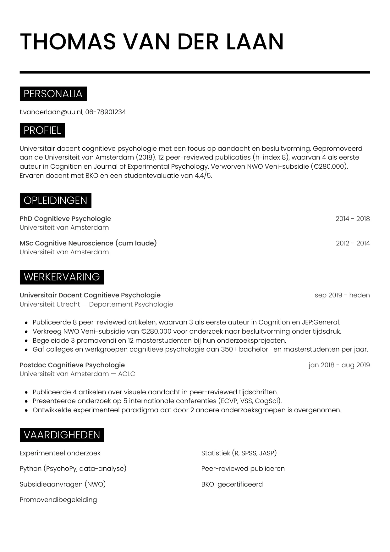 CV Metro voor wetenschapper