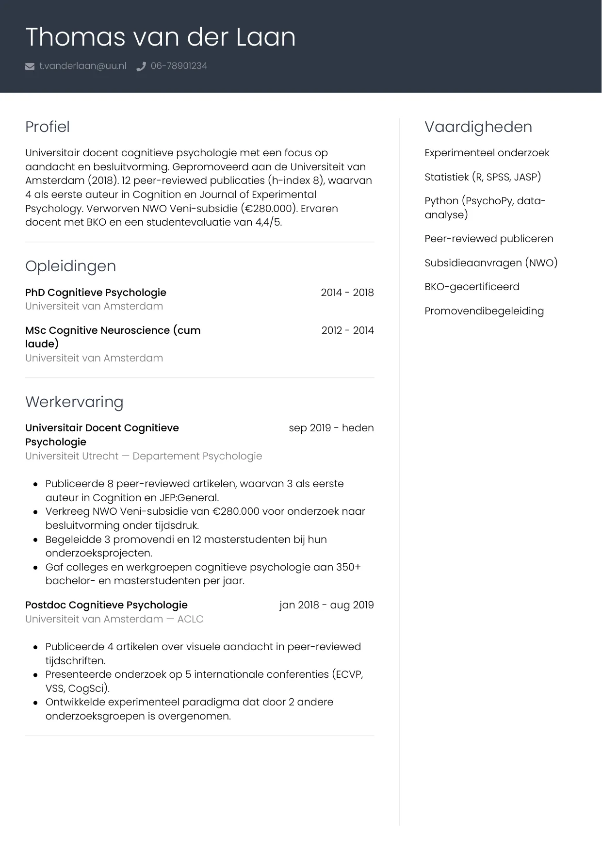 CV Professioneel voor wetenschapper