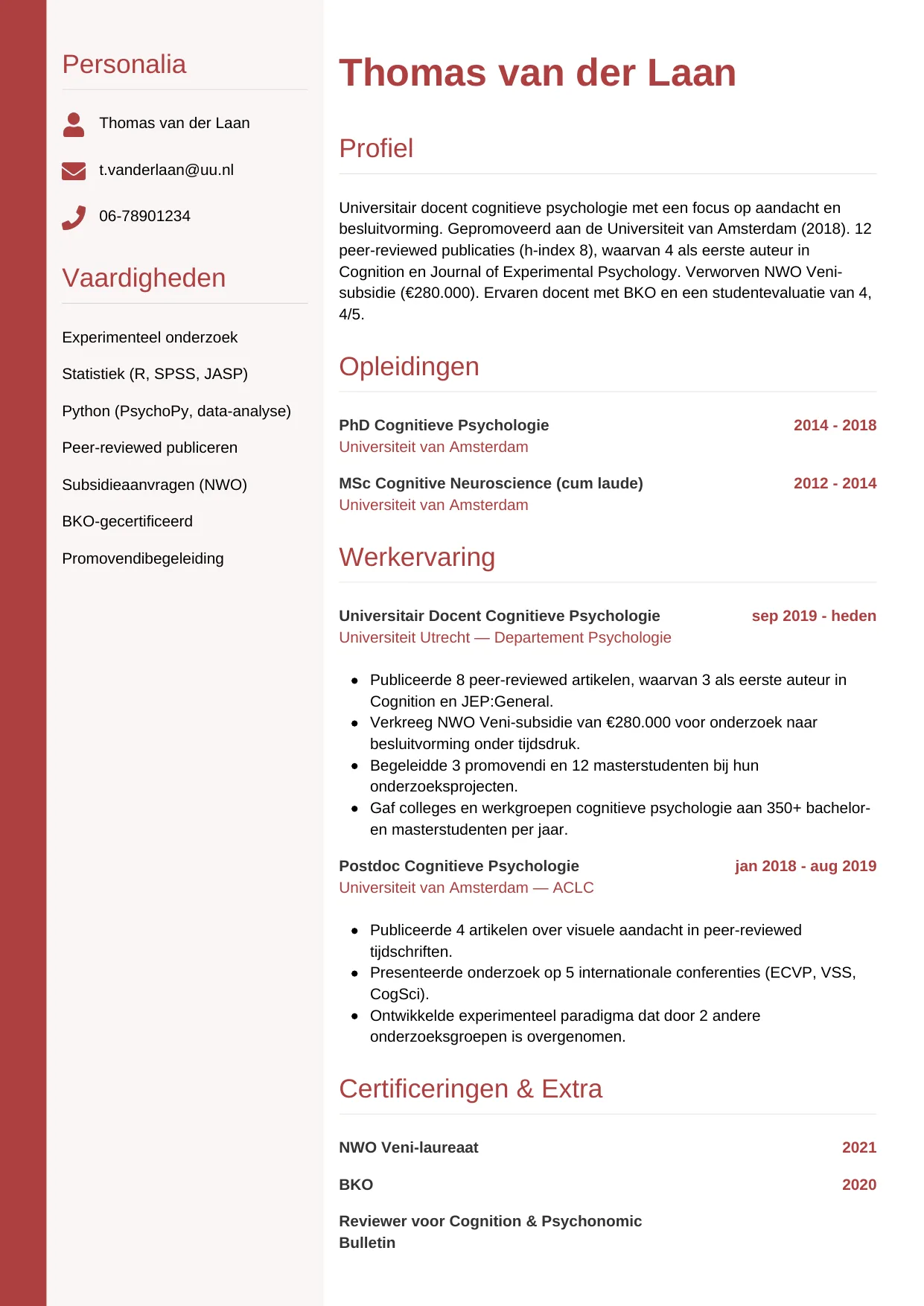 CV Verticaal voor wetenschapper