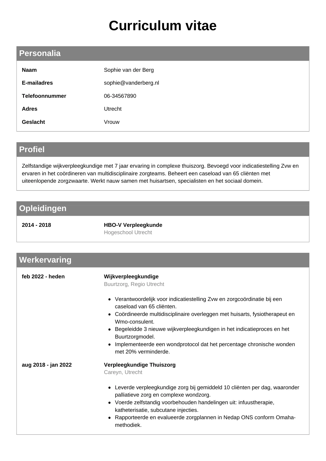 CV Klassiek voor wijkverpleegkundige
