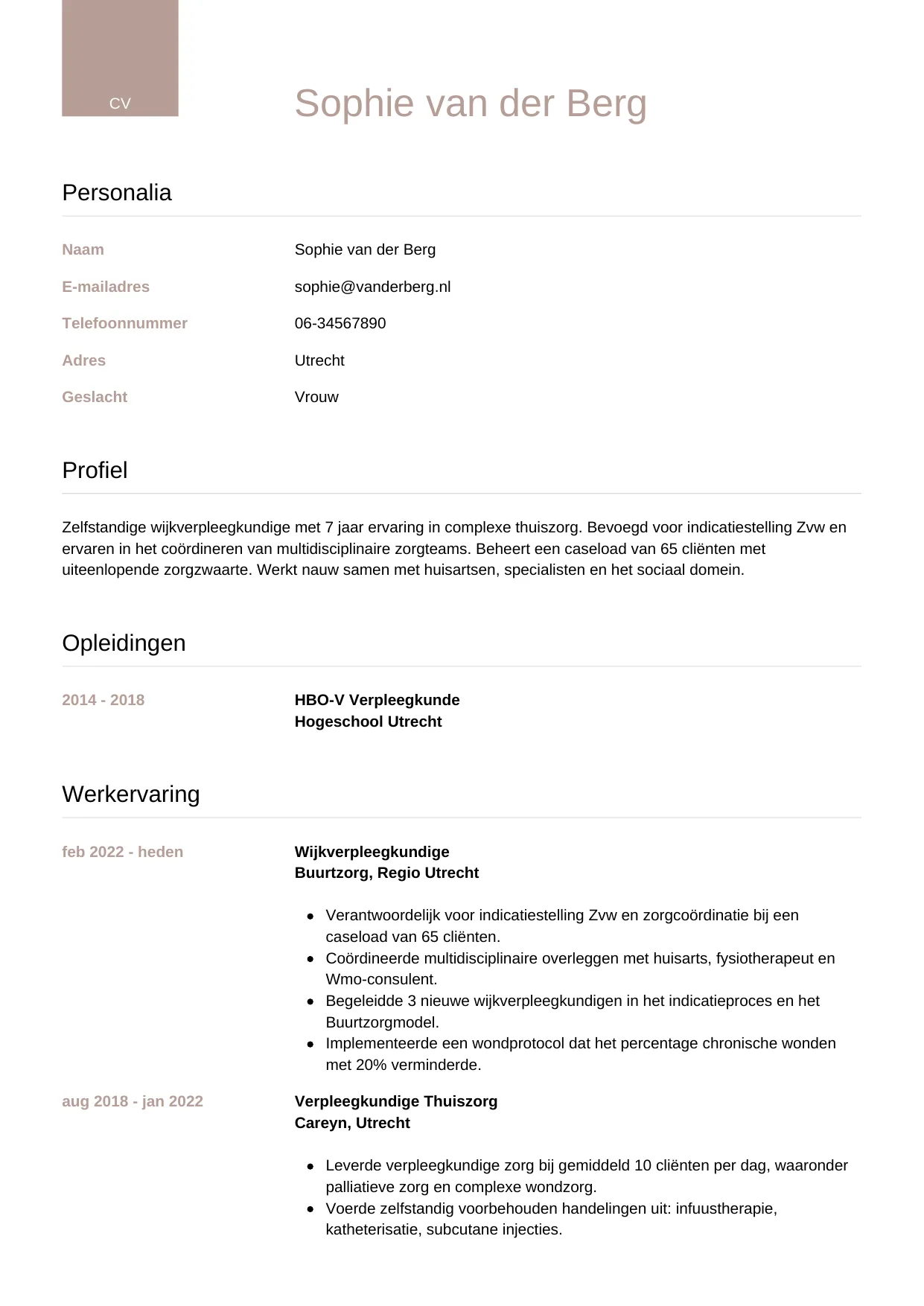 CV Luxe voor wijkverpleegkundige