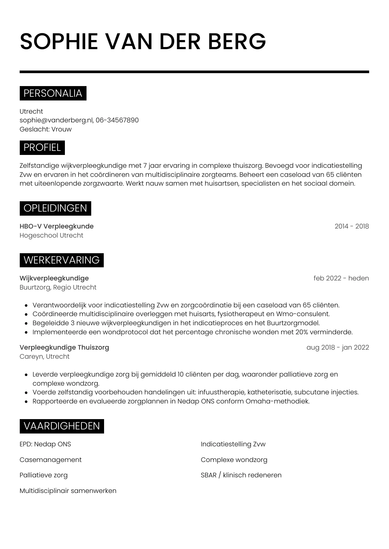CV Metro voor wijkverpleegkundige