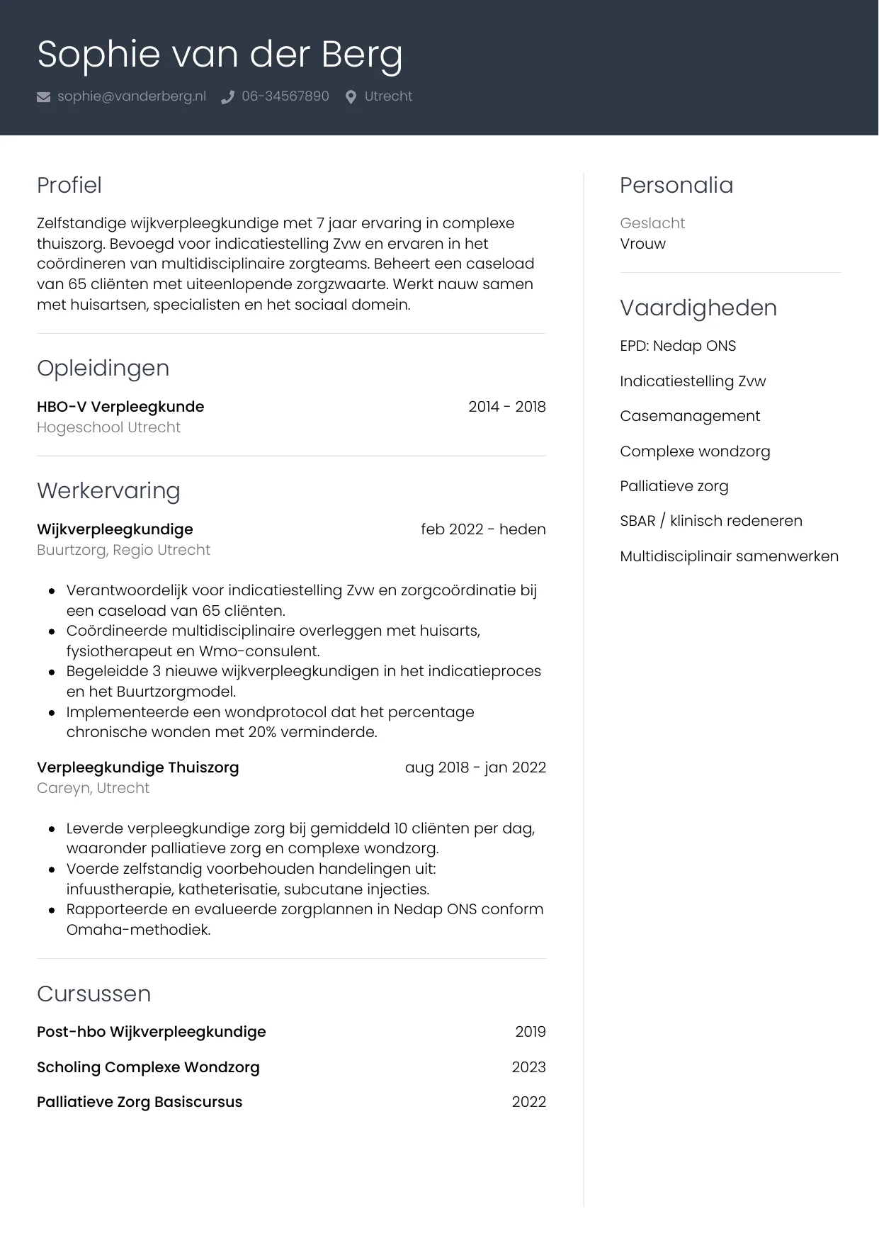 CV Professioneel voor wijkverpleegkundige