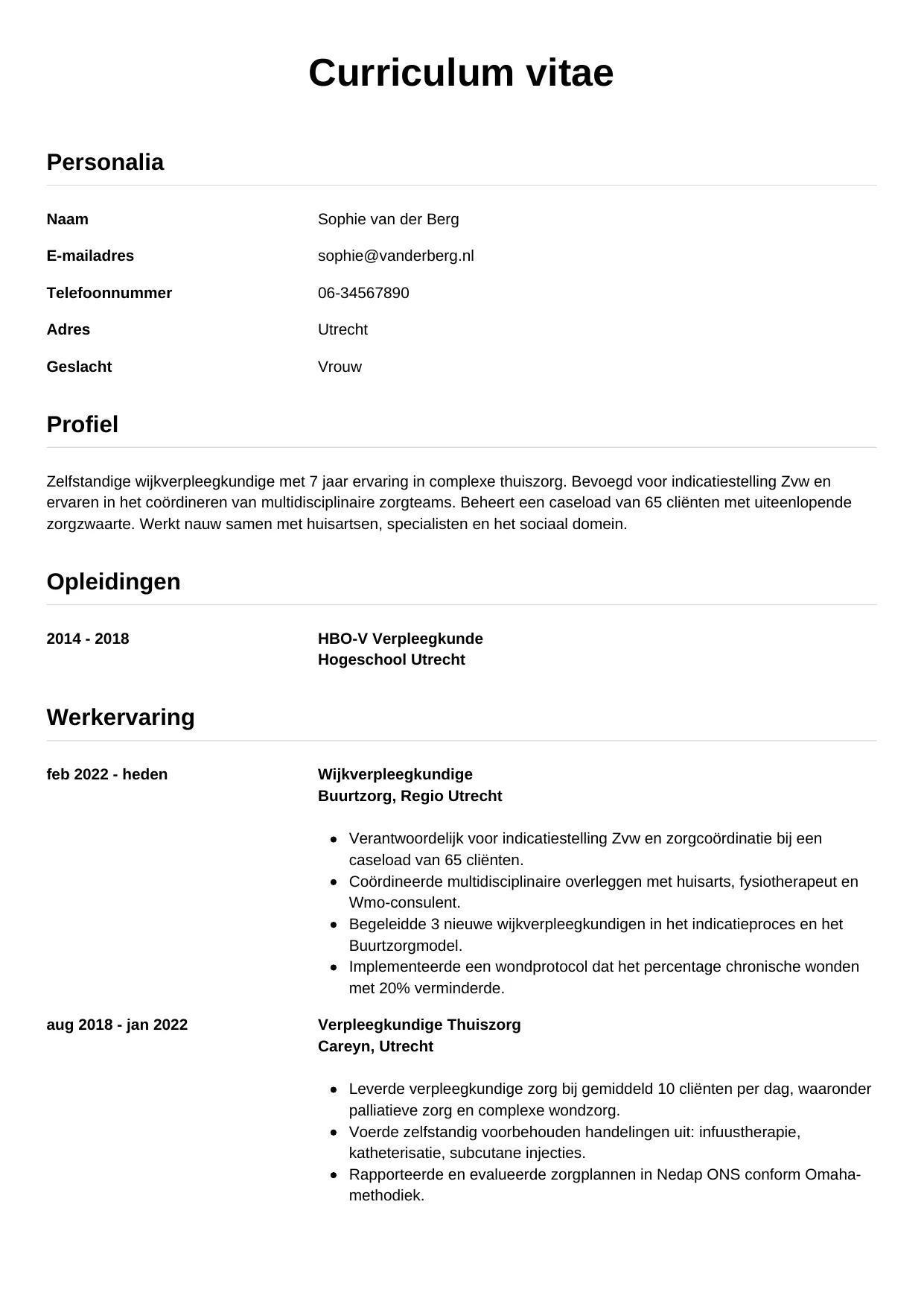 CV Simpel voor wijkverpleegkundige