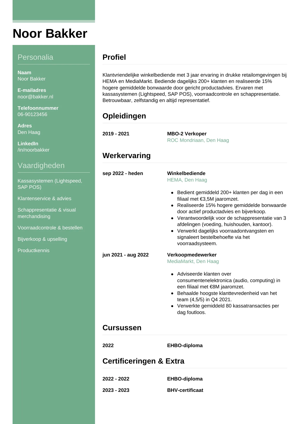 CV Casual voor winkelbediende