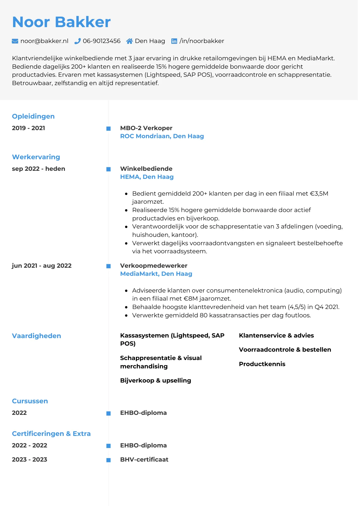 CV Chrono voor winkelbediende