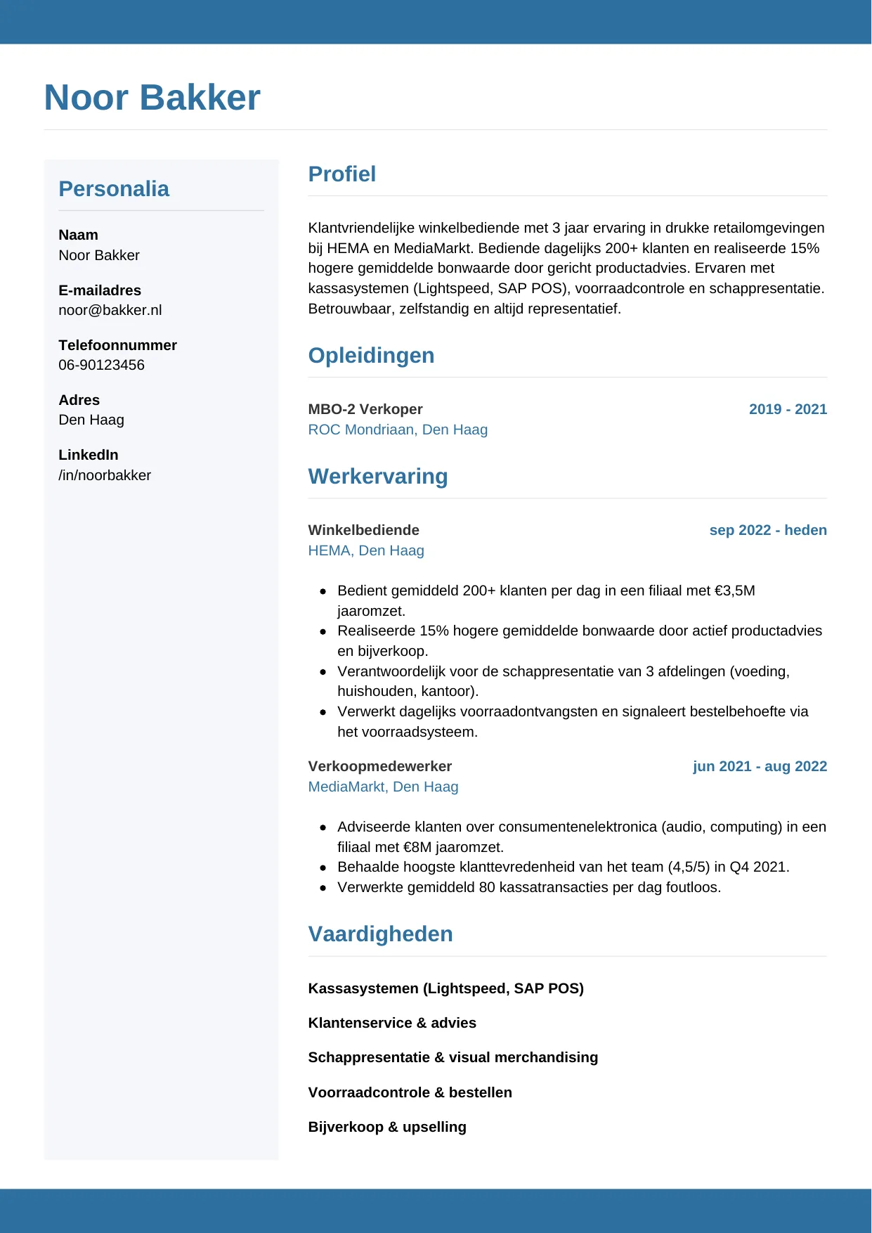 CV Horizontaal voor winkelbediende
