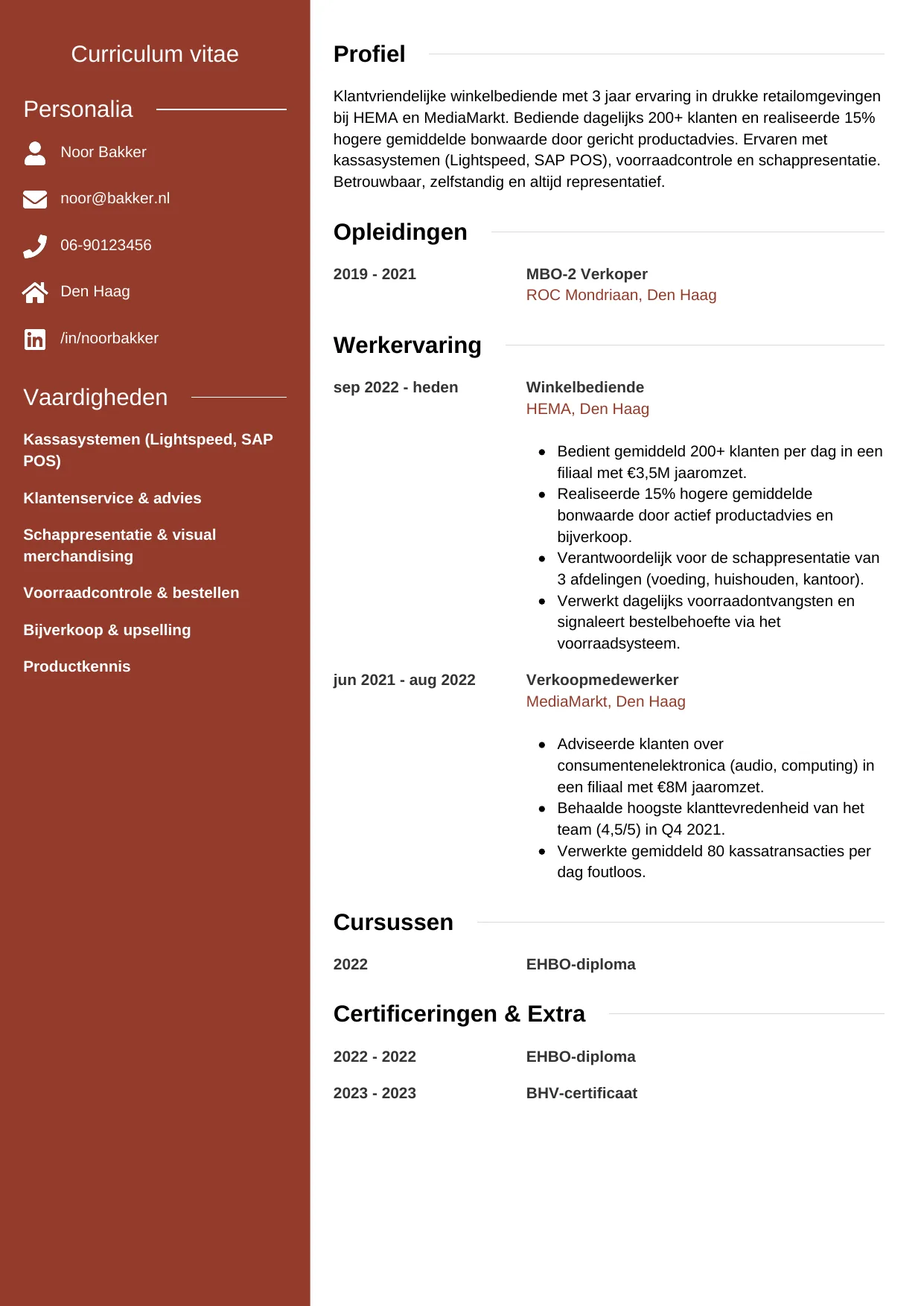 CV Modern voor winkelbediende
