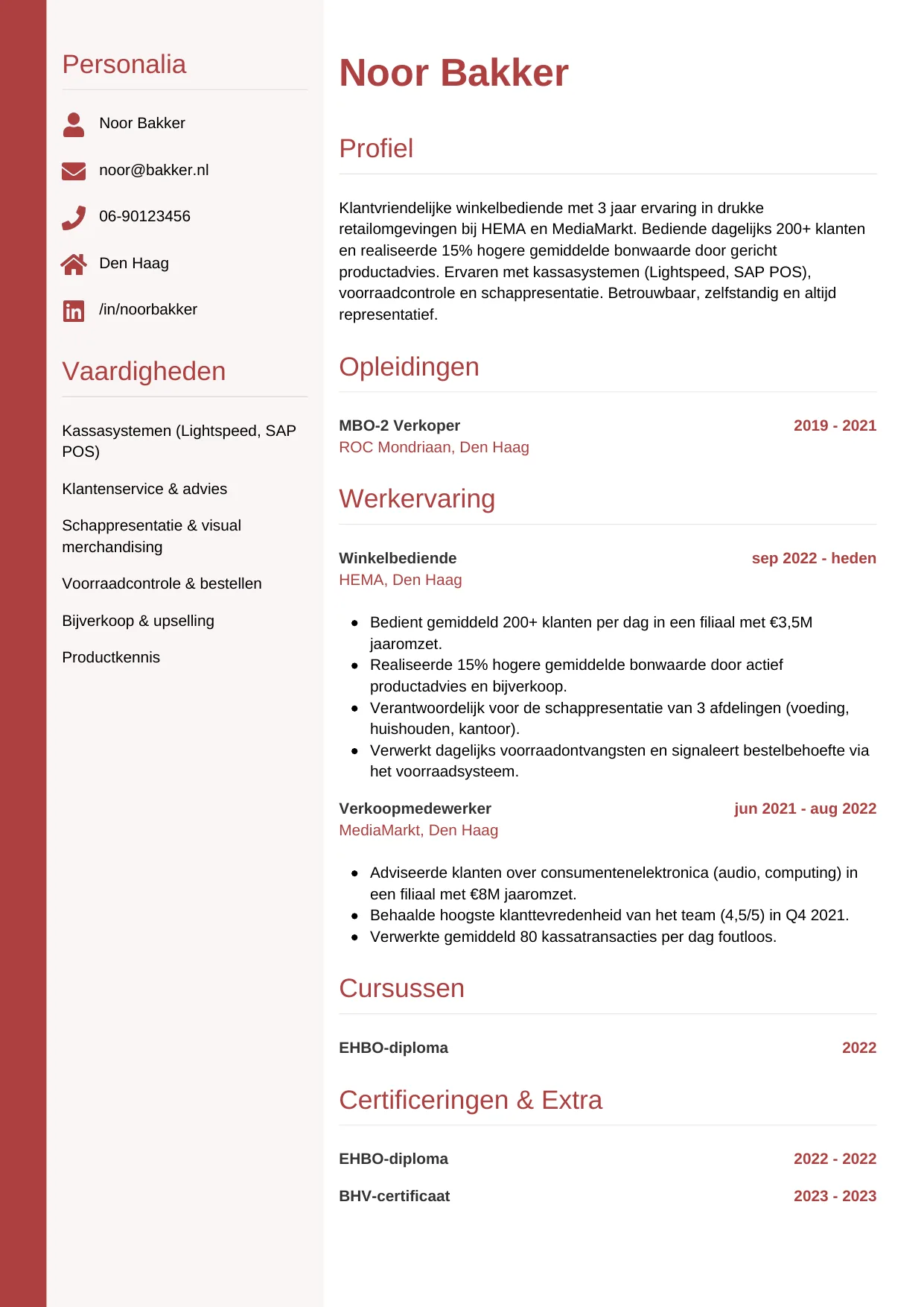 CV Verticaal voor winkelbediende
