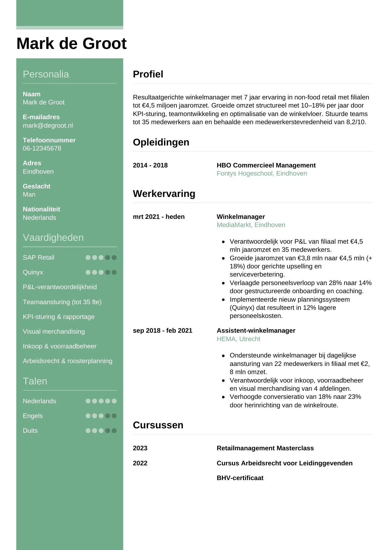 CV Casual voor winkelmanager