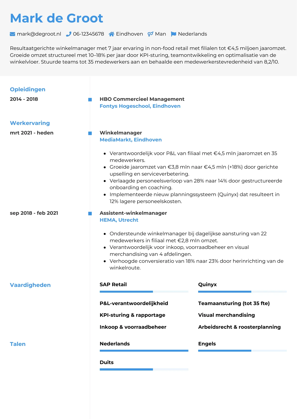 CV Chrono voor winkelmanager
