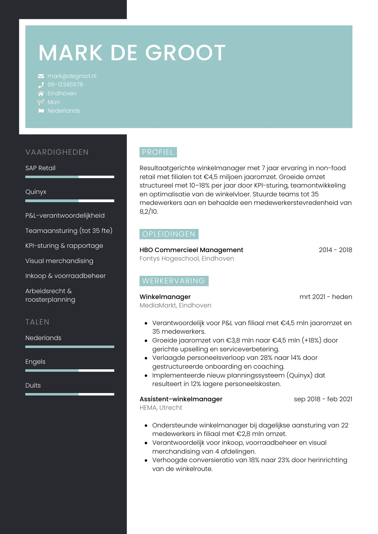 CV Elegant voor winkelmanager