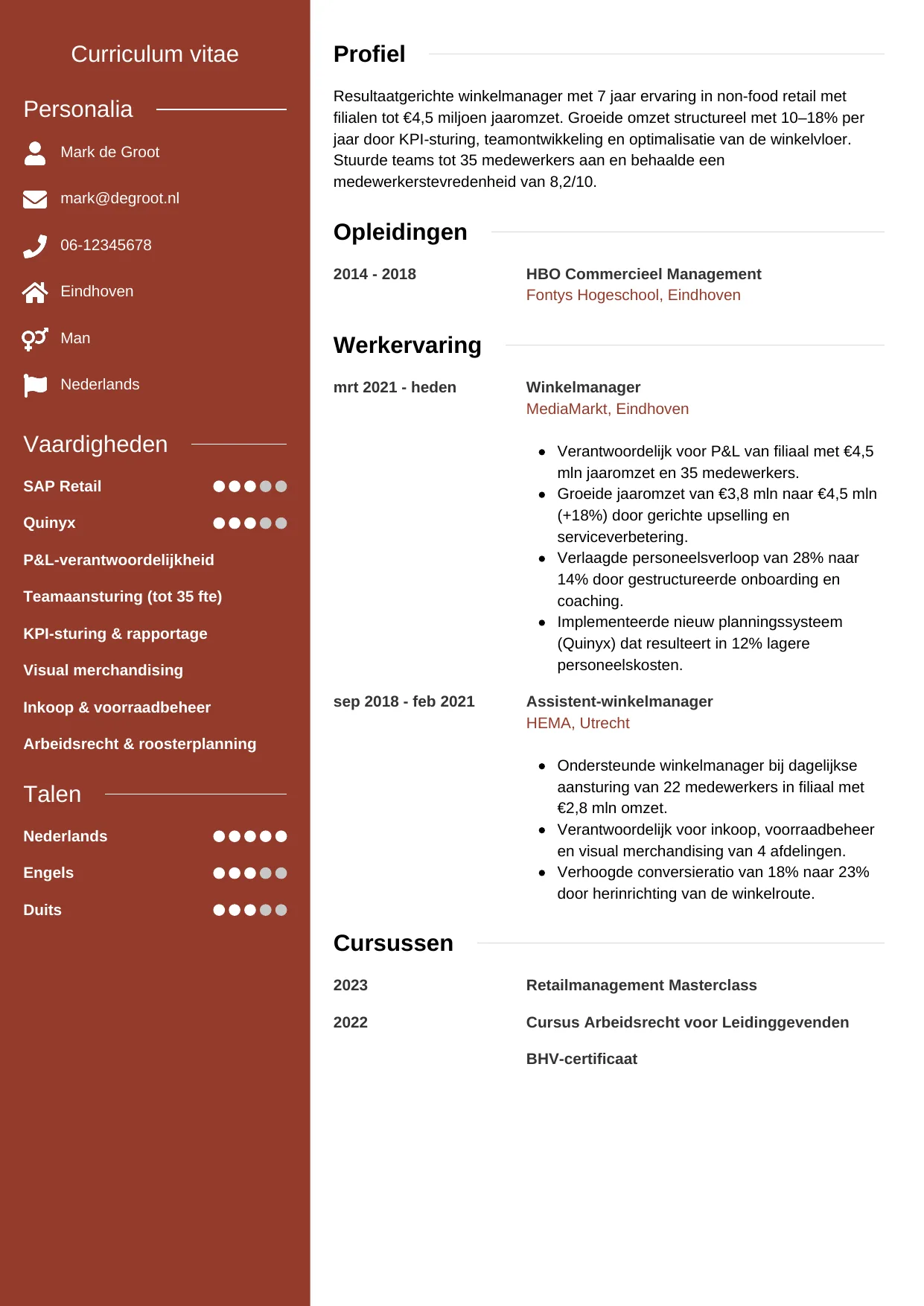 CV Modern voor winkelmanager