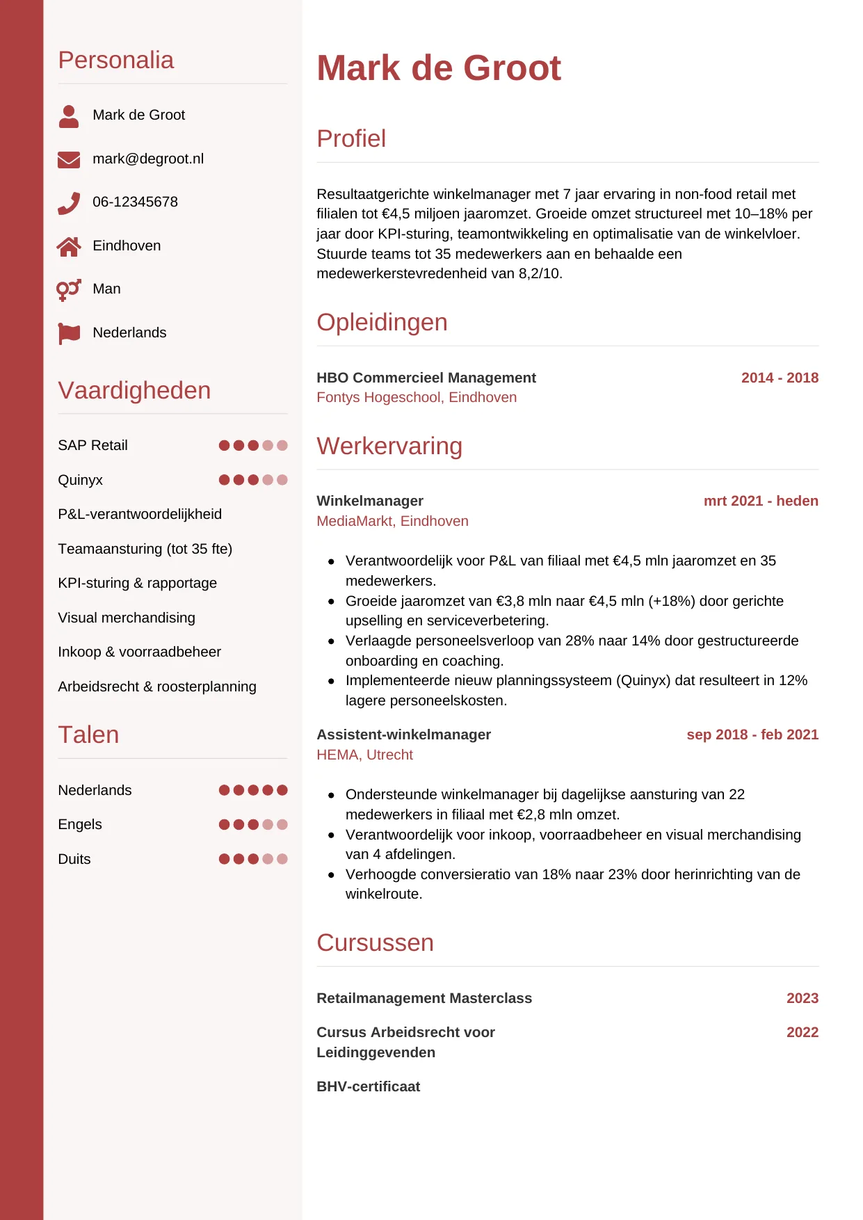 CV Verticaal voor winkelmanager