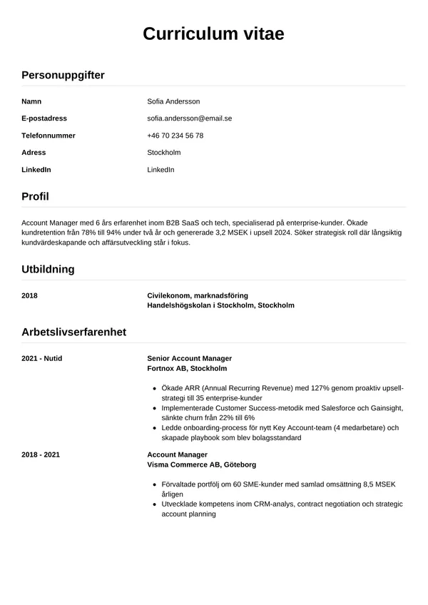 CV-sjabloon voorbeeld: CV-sjabloon één pagina — alles op één A4